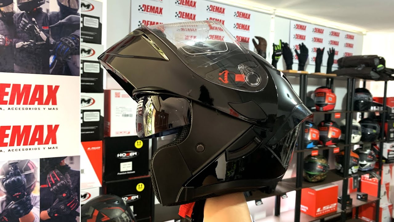 CASCO ABATIBLE DOBLE VISOR NEGRO BRILLO - DEMAX PERU