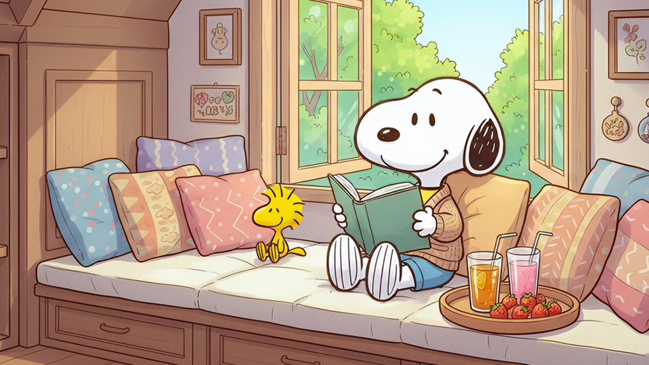 Cozy Sunny Attic Reading with Snoopy 📖 Smooth Jazz for Relaxed Learning & Focus