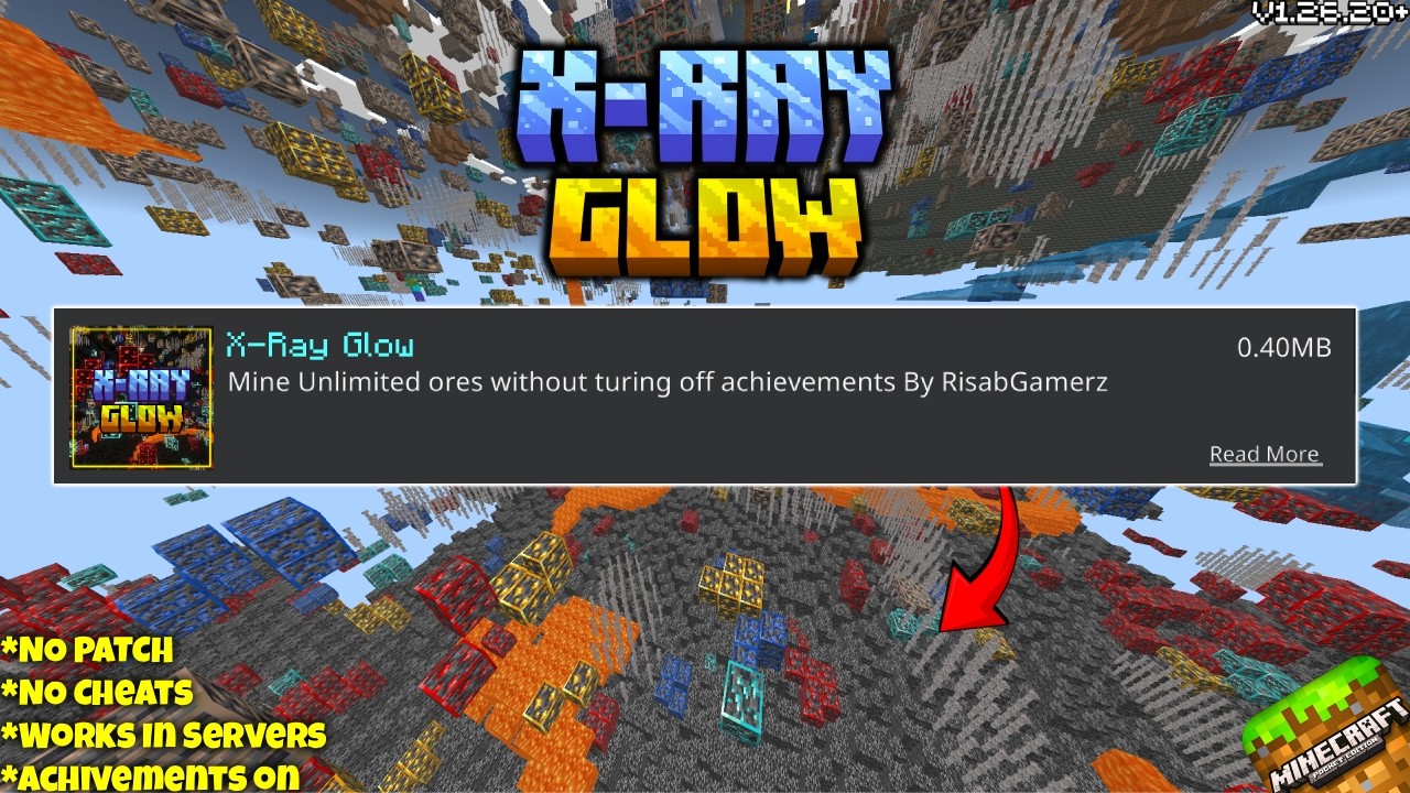 100% Working X-RAY Mod For MCPE v1.26+ | (NO Behavior Pack & Works In Servers)