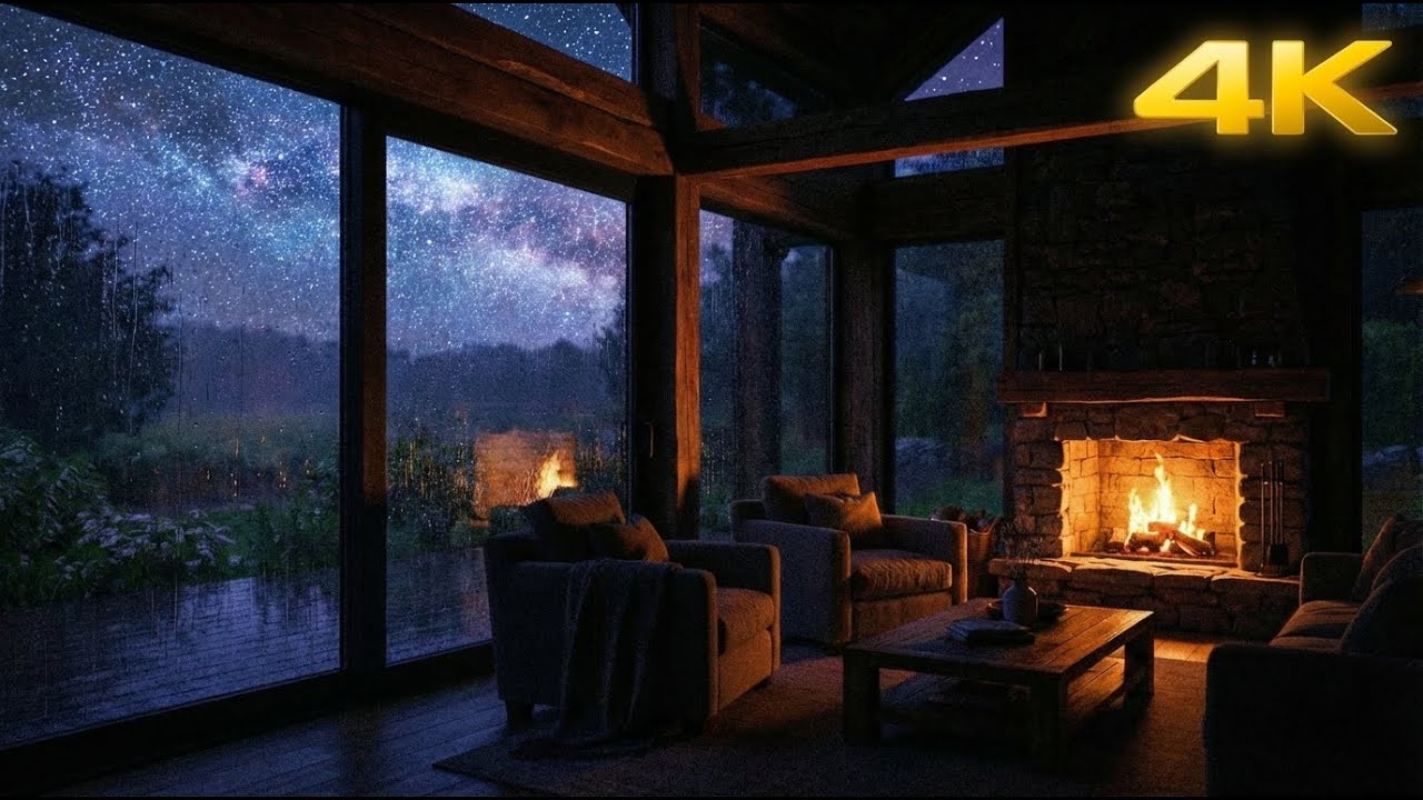 Rainy COZY Night in a Wooden Cabin with Fireplace | Deep Sleep, Relaxation & ASMR