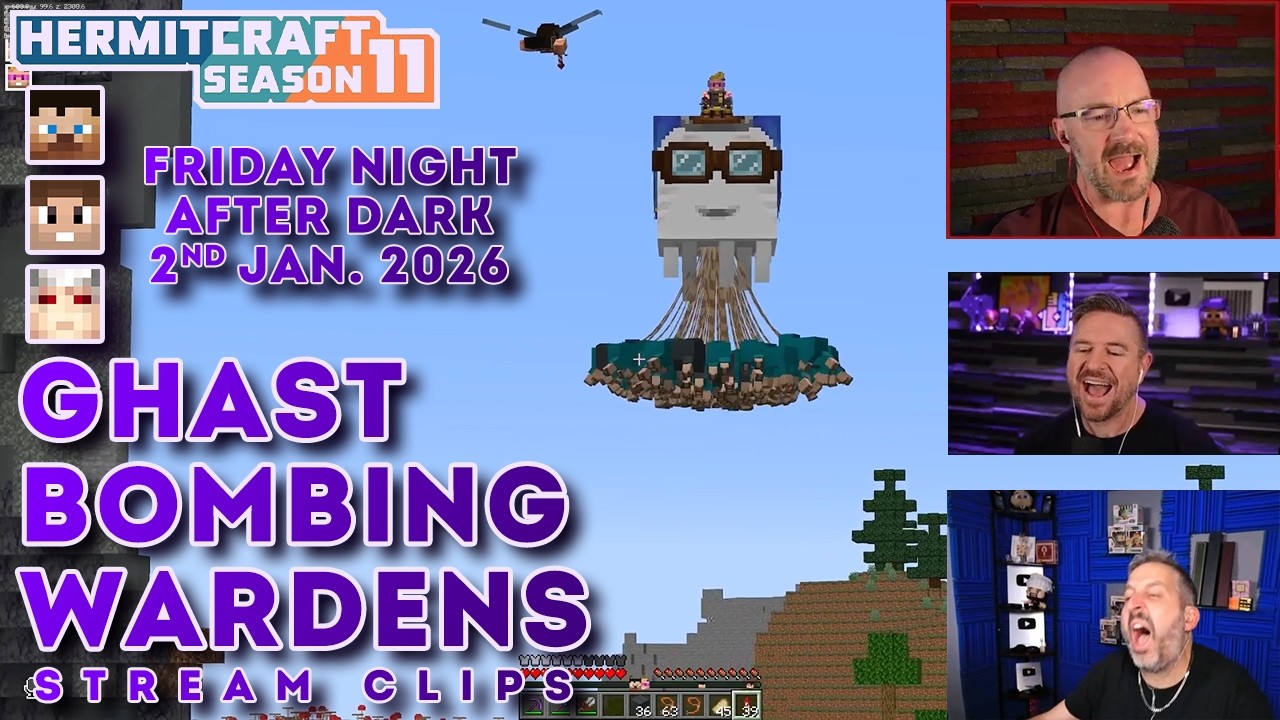 Ghast Bombing Wardens | Friday Night After Dark | Stream Clips | Hermitcraft Season 11