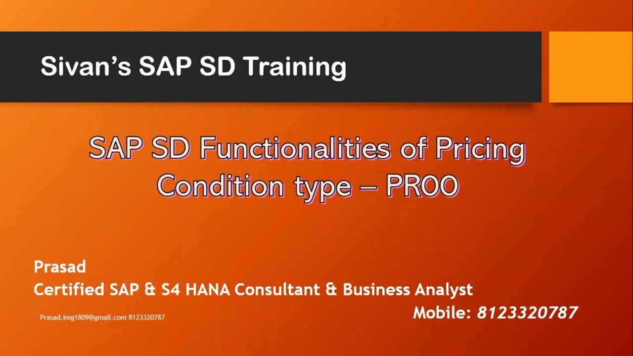 SAP SD Controls of Pricing Condition type PR00 | Sivan's SAP SD Training