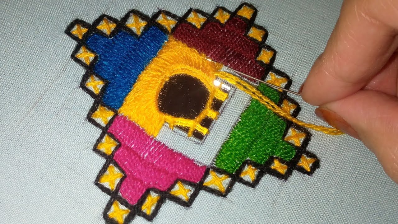 mirror work embroidery stitching || series part || step by step