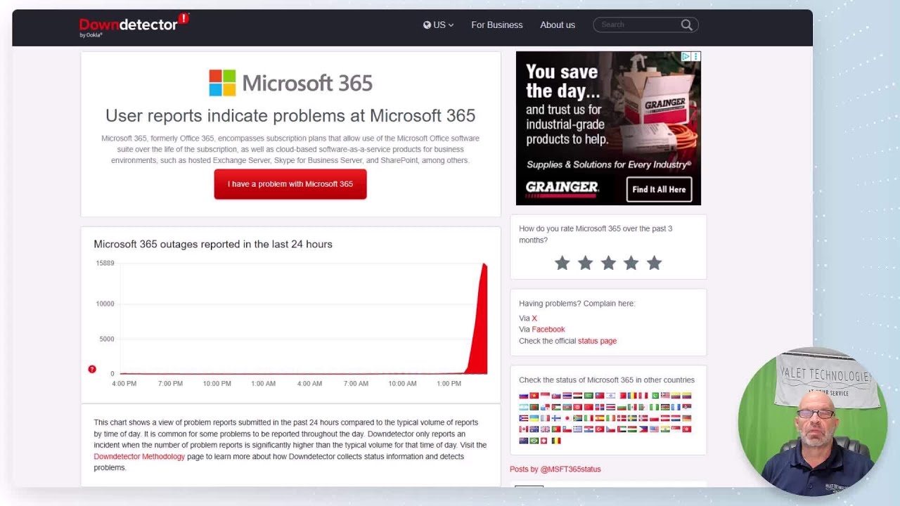 Microsoft has an outage which is impacting their Office package with Outlook (email) and Teams being
