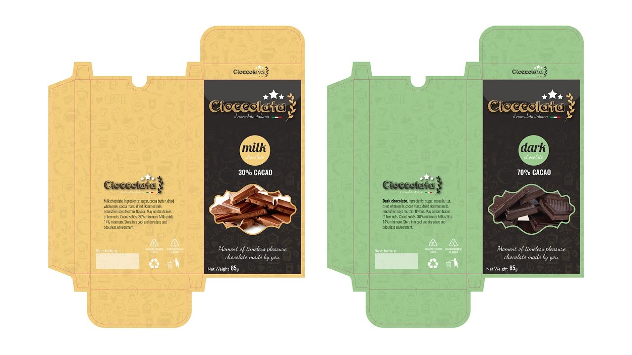 PACKAGING DESIGN Cioccolata / Chocolate - Tutorial Adobe  illustrator CC - (section A)