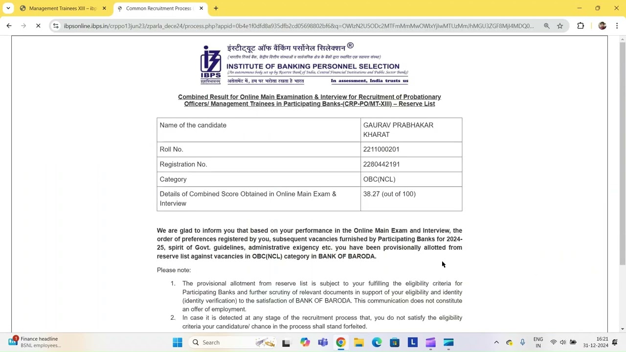 IBPS PO FINAL RESULT 2023 #ibps #banking #ibpspo #sbi #english #reservelist