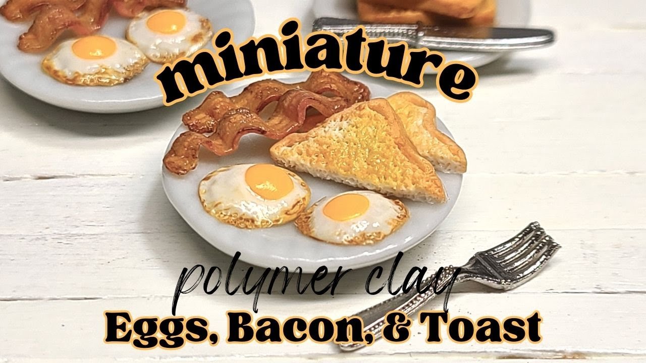 Miniature Eggs, Bacon, & Toast | Polymer Clay | Bacon Cane | Fun & Easy DIY