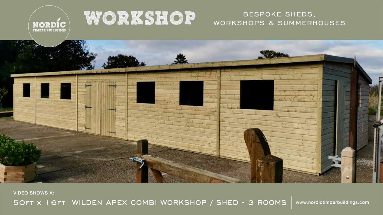Nordic Timber Buildings 50ft x 16ft Wilden Apex Combi Workshop - Shed