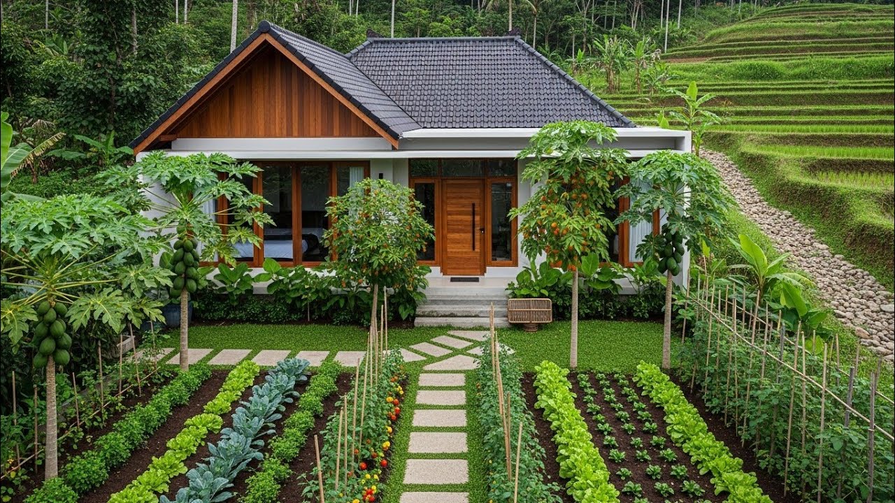 🏡Rumah Tropis Impian dengan Kebun Sayur Organik di Tengah Alam! 🌿🥬✨