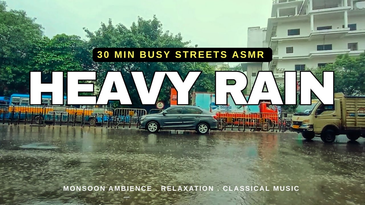 ASMR Heavy Rain on Busy Streets with Soothing Classical Music
