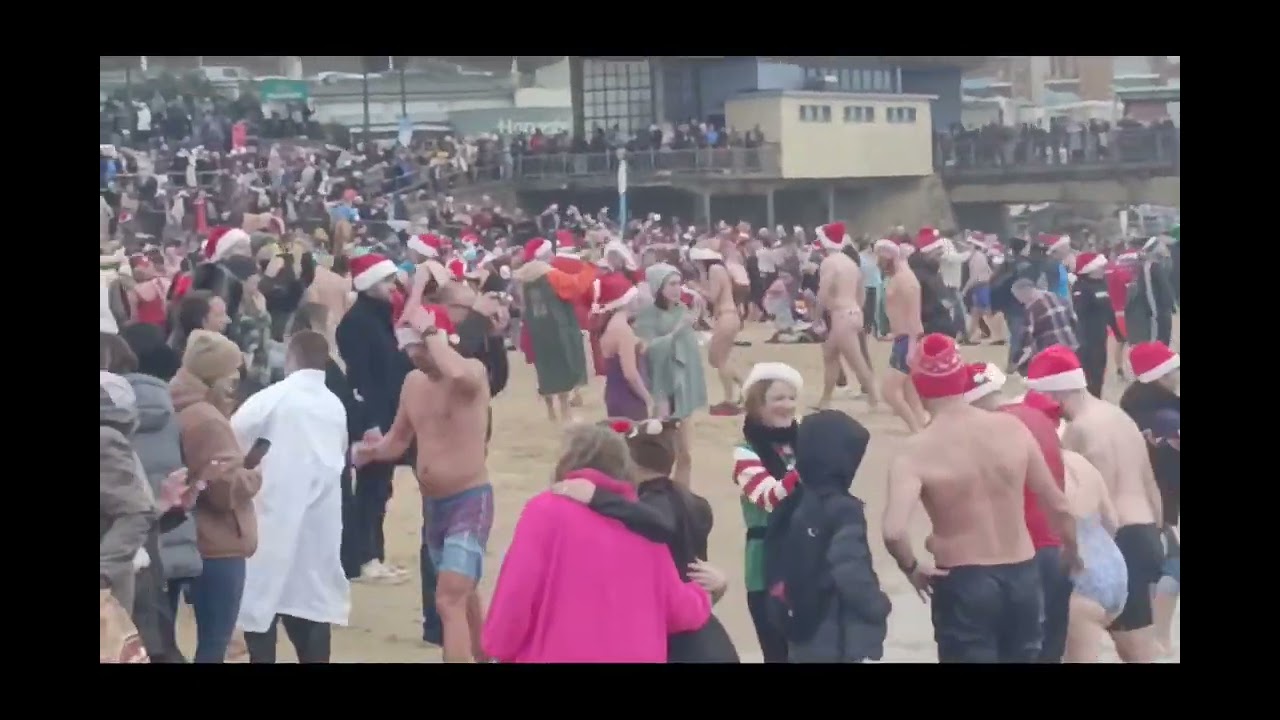 Bournemouth Christmas Day the big dip at boscombe pier 1000 get wet