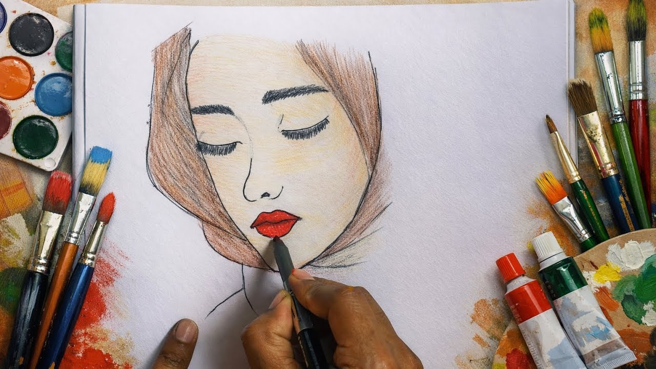 Beautiful Girl Face Drawing with Color Pencil | Easy Portrait Sketch Step by Step ❤️ artist 