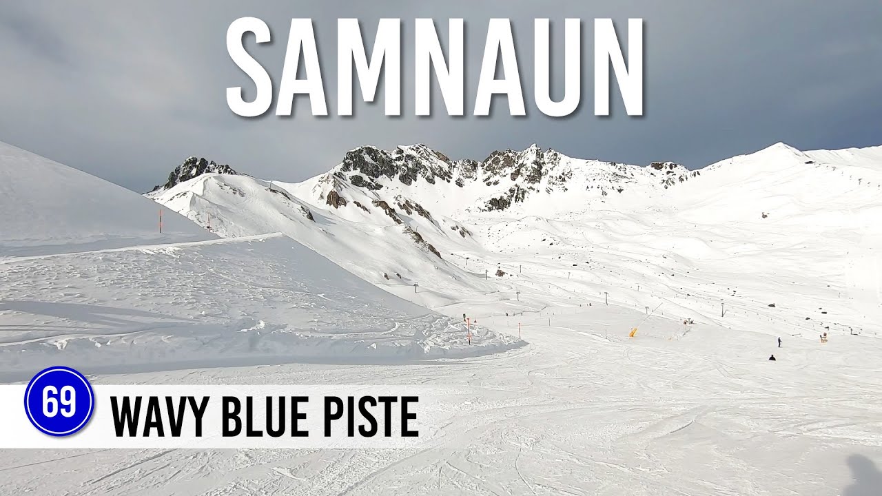 Skiing wavy blue piste 69 in Ischgl Samnaun