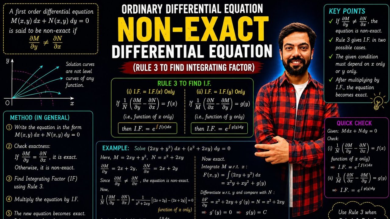 Non Exact Differential Equation (Rule-3 To Find Integrating Factor) in Hindi
