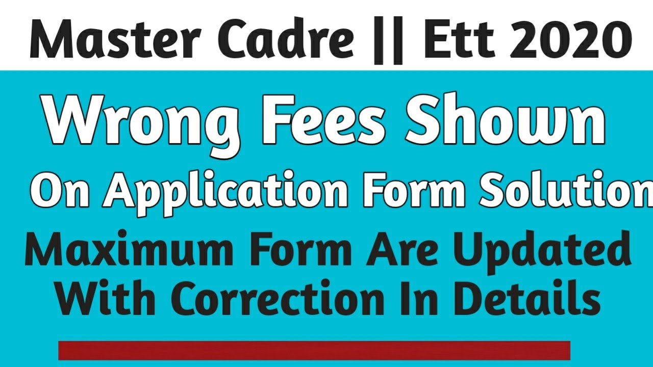 Master Cadre || Ett Wrong Fees Correction On Candidates Form 2020 Solutions