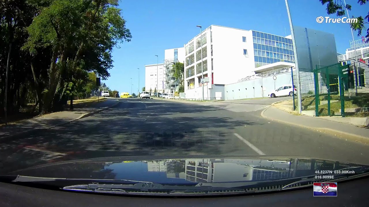 Zagreb : Driving past KBC Rebro from Maksimir's 3rd parking zone to the northwest part of the city