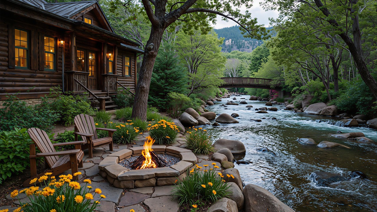 Spring Piano Music River Porch Scene 🌿 Peaceful Campfire & Birds Songs Quietly Calms Your Mind
