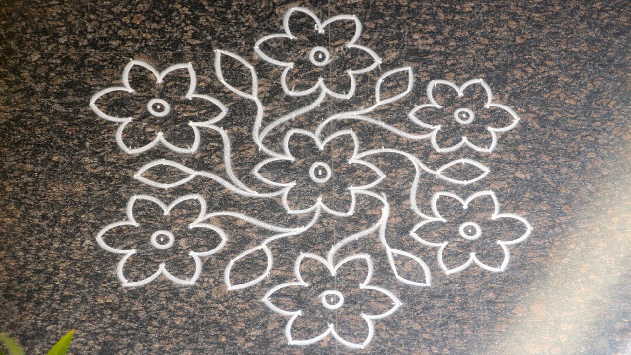 🎨13-7(Middle dots)🌸 Easy Rangoli❗️ Floral Muggu Magic 🌸