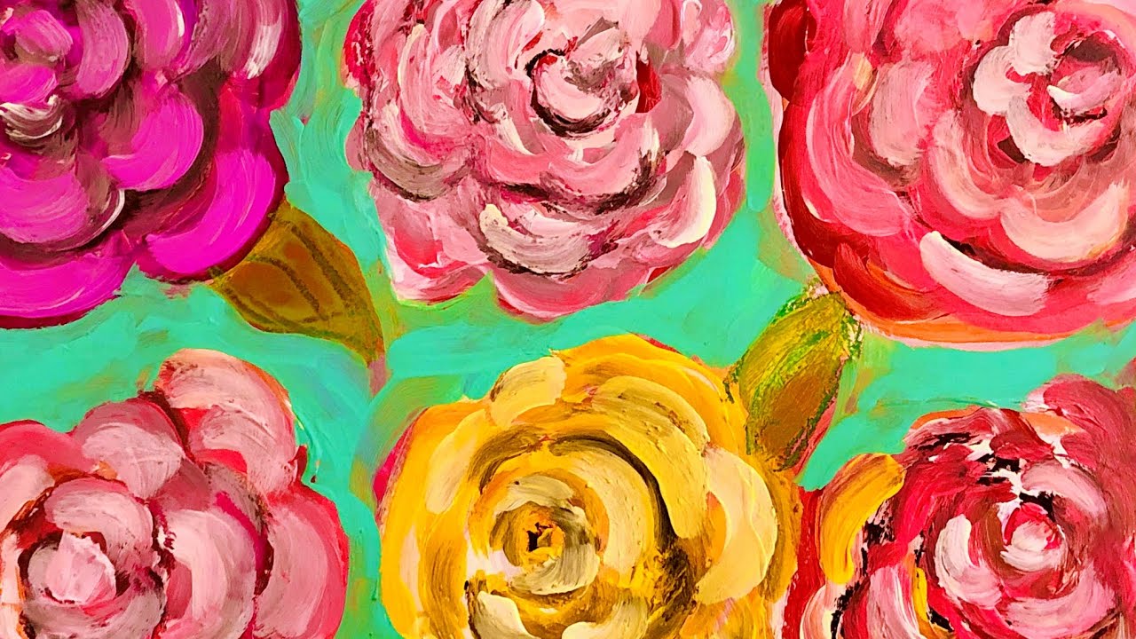 Abstract Roses Painting with Acrylics - Acrylic painting Step By Step! Relaxing Art