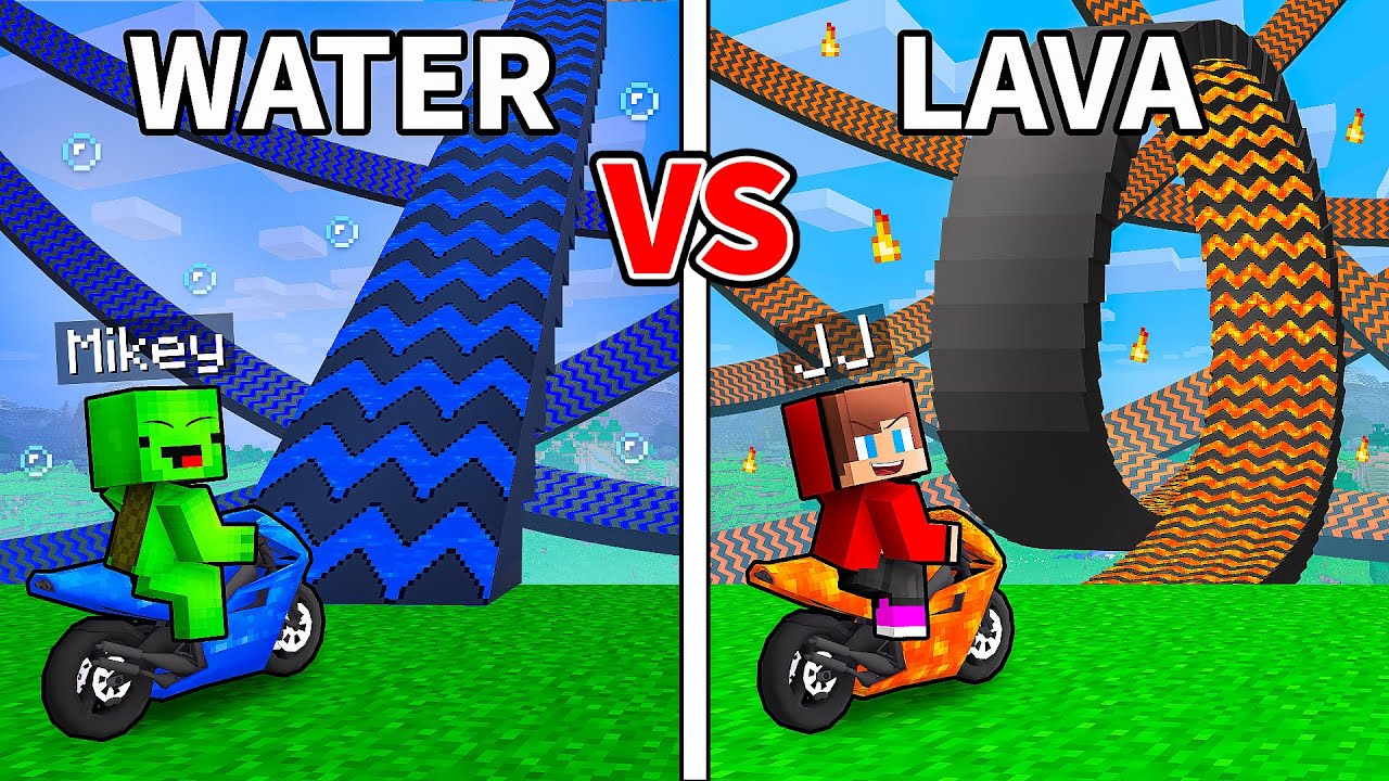 JJ and Mikey: LAVA vs WATER TRAMPOLINE BATTLE in Minecraft - Maizen