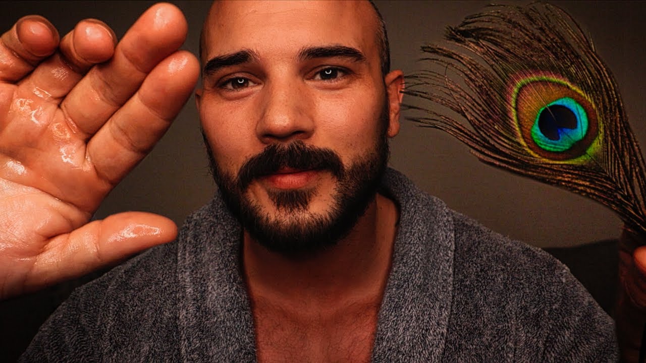 ASMR Gentle Face Massage for Sleep | Feather Tracing - Hair Brushing - British Male Whispering