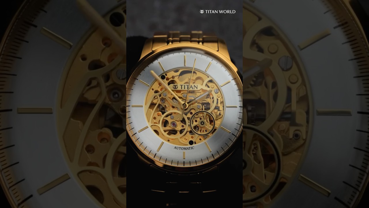 Titan Golden Heart Skeletal Automatic Analog with Silver Dial Yellow Gold Steel Strap Watch for Men