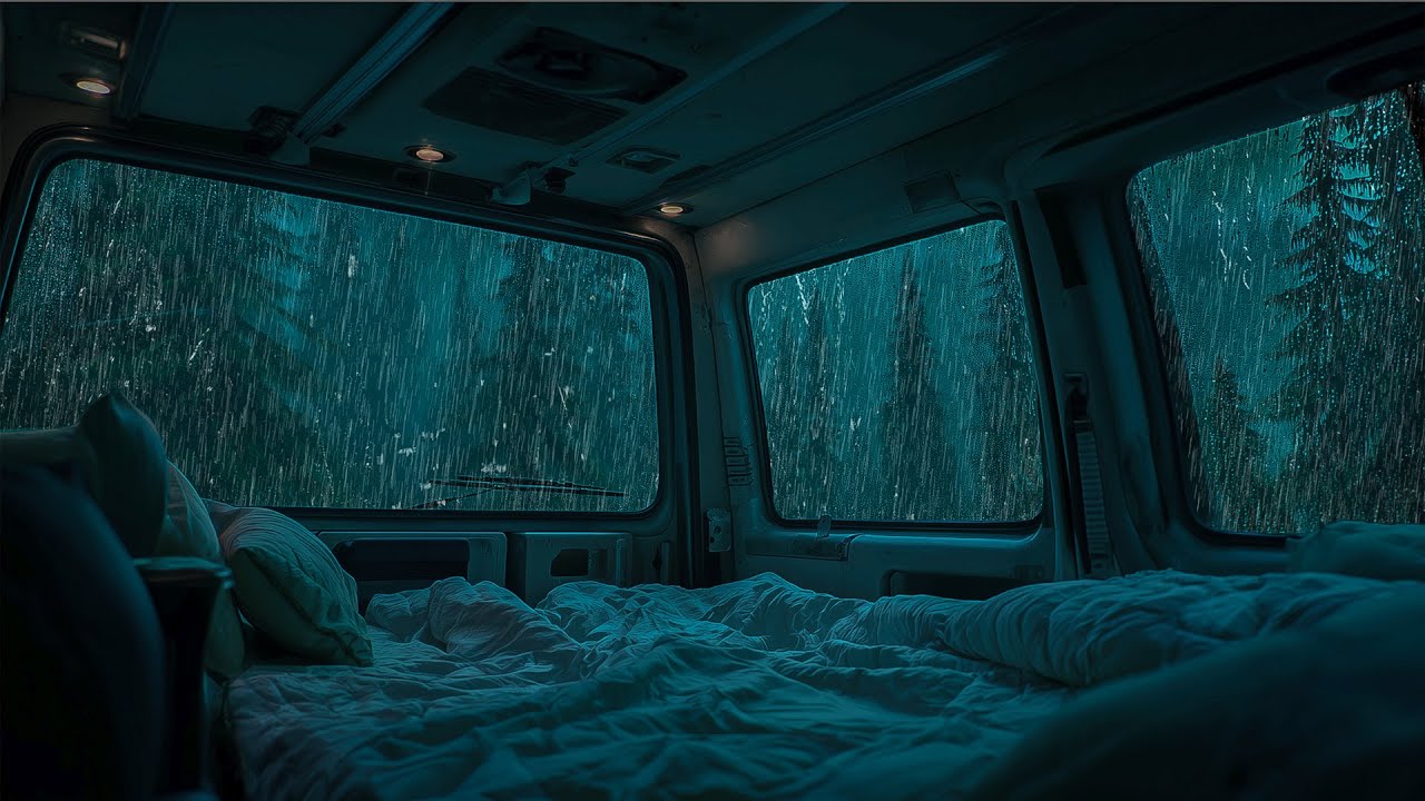 10 Hours⚡️ Camper Van Forest Rain for Insomnia Relief