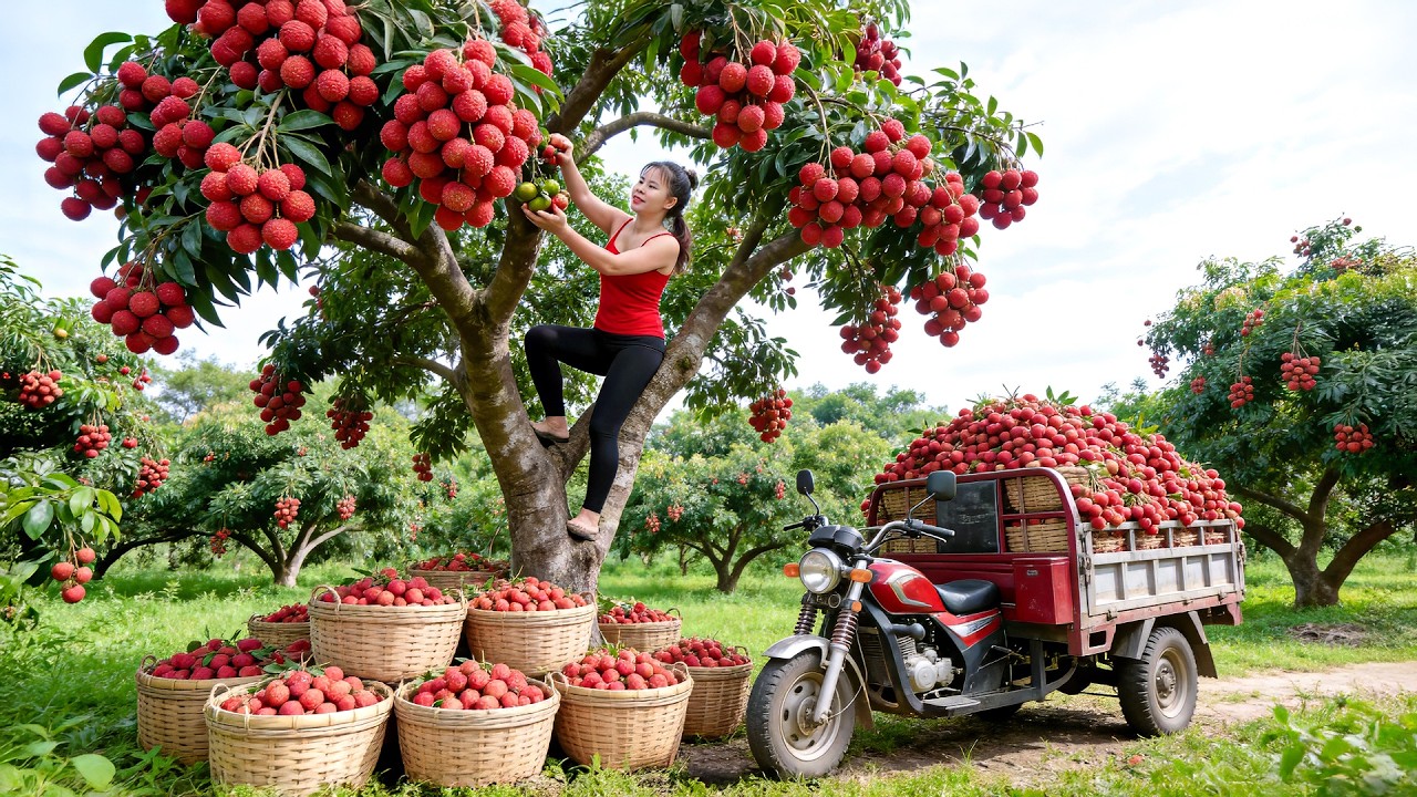 Harvesting 200KG Ripe Lychee Fruit Goes To Market Sell | Peak Lychee Harvest Season