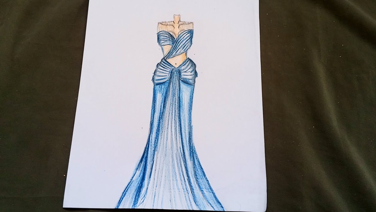 رسم فستان بلون النيلي 