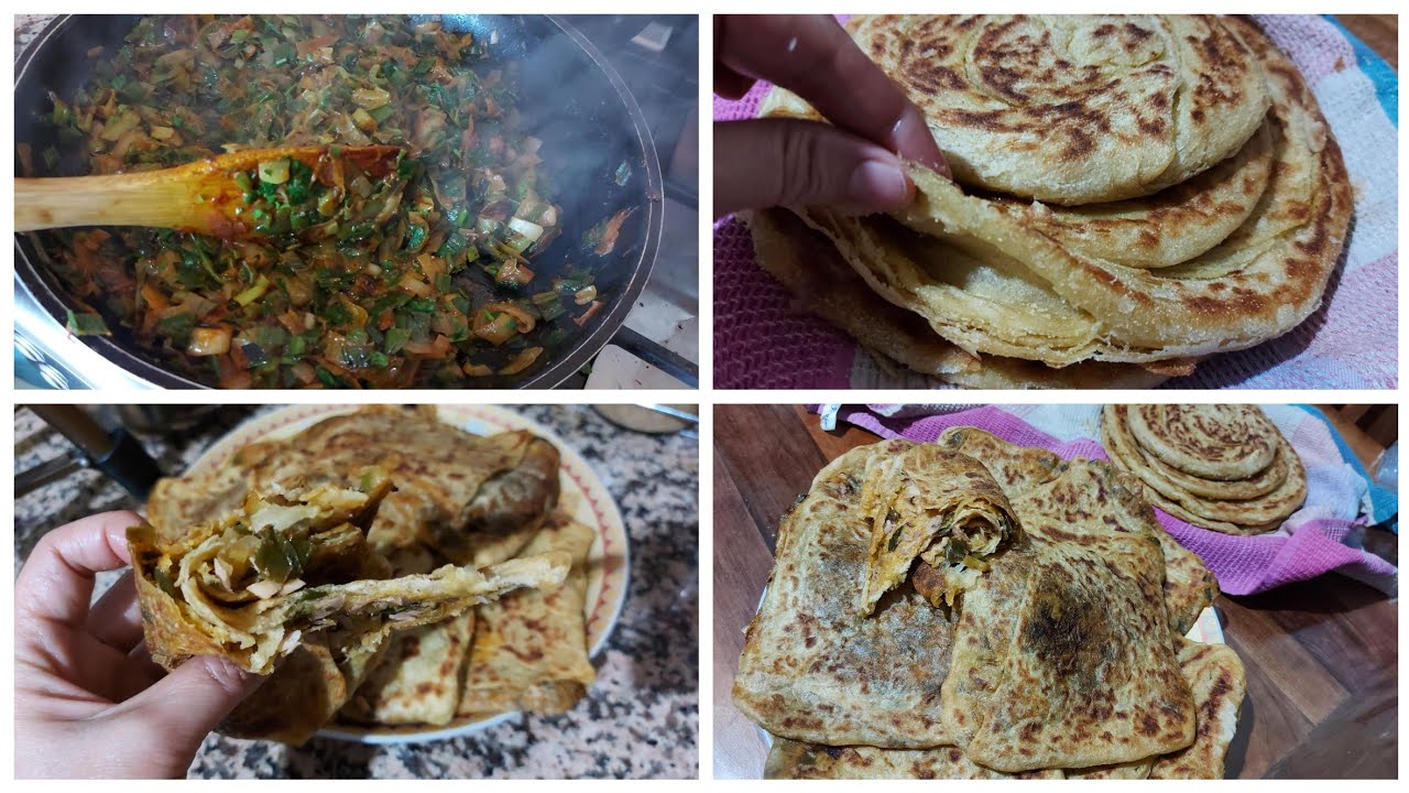 مسمن معمر بالبصلة الخضارية مع ملوي مورق أهشيش بعجينة الشعير الصحية وصفة مغربية أصيلة👌👌👌