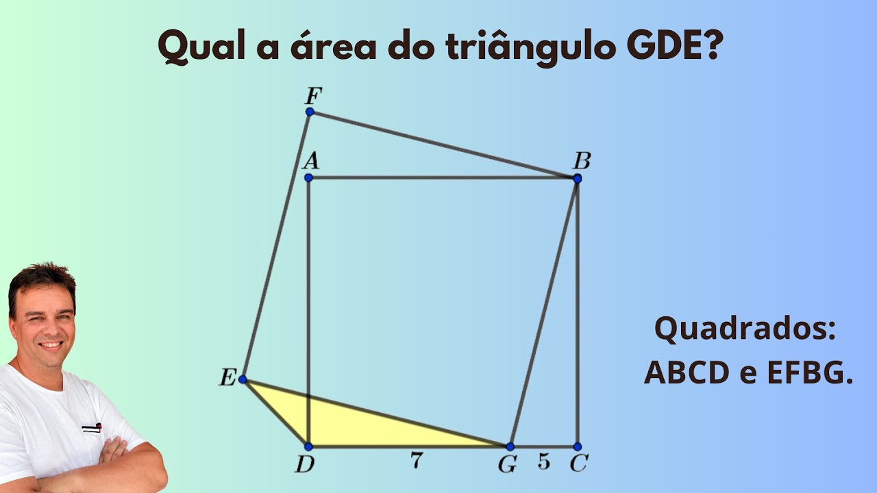 Qual a área do triângulo GDE? Trigonometria / Área de triângulos quaisquer / Teorema de Pitágoras.