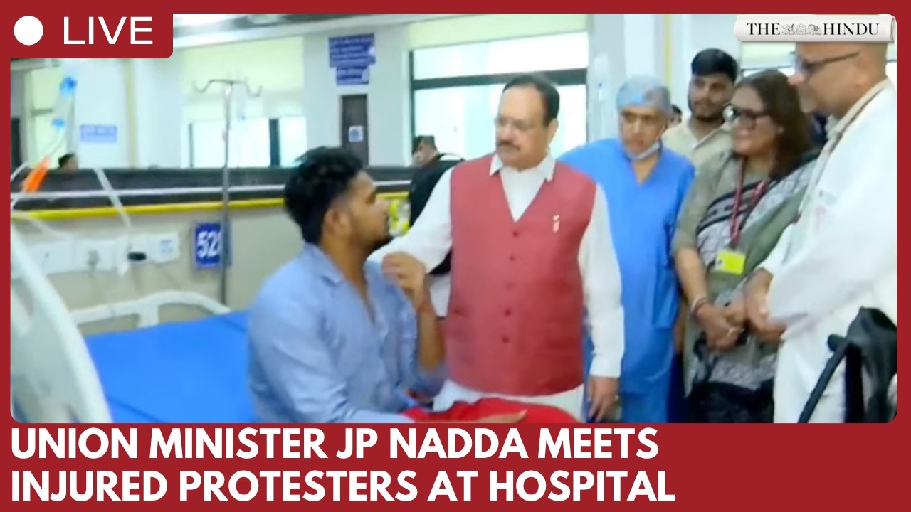 Union Minister J.P. Nadda meets injured CJP protesters at RML Hospital in New Delhi