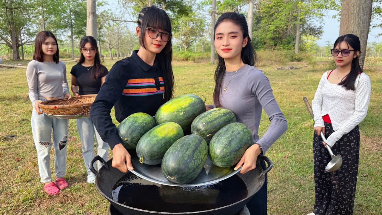 Amazing cooking watermelon jelly and stir fried rice recipe