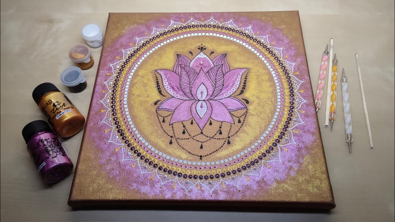 LOTUS Flower Dot Mandala | Time-lapse | How to paint | Paintings with a Story | Step by Step |#60
