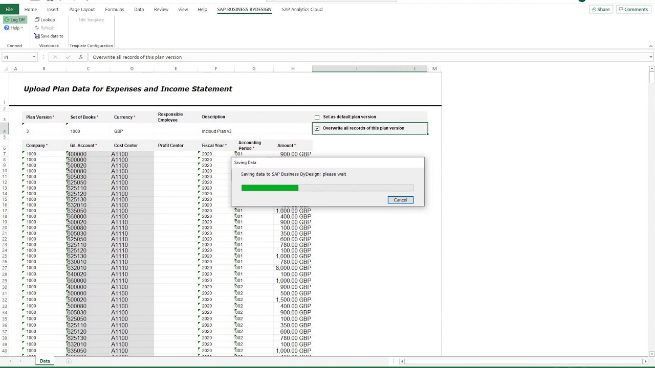 Bulk Upload Financial Plan in SAP Business ByDesign DEMO