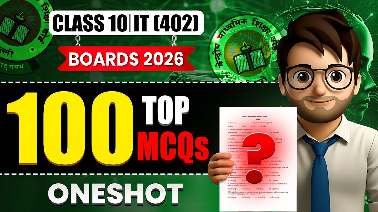 Top 100 MCQ&rsquo;s Information Technology class10🔥 / IT(402) MOST IMPORTANT MCQ&rsquo;s / Boards 2026