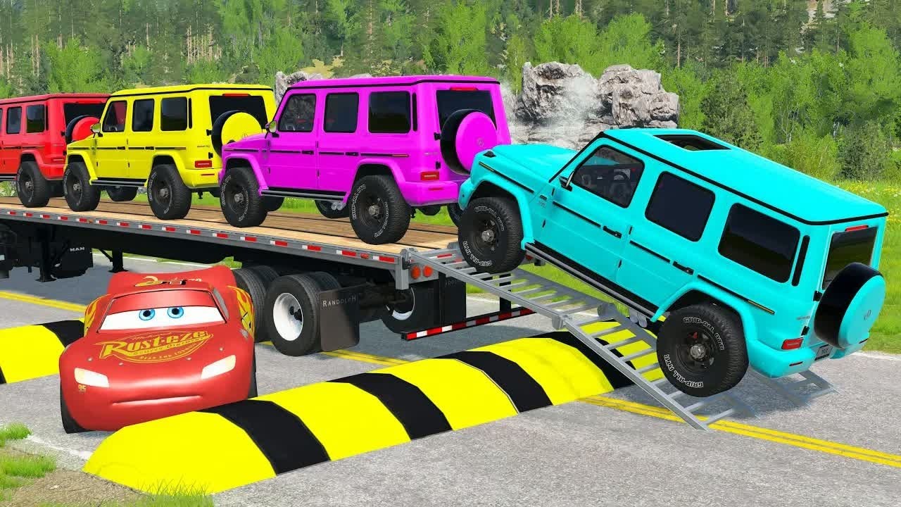 Flatbed Truck McQueen | Transportation with Truck - Pothole vs Car - BeamNG.Drive #15