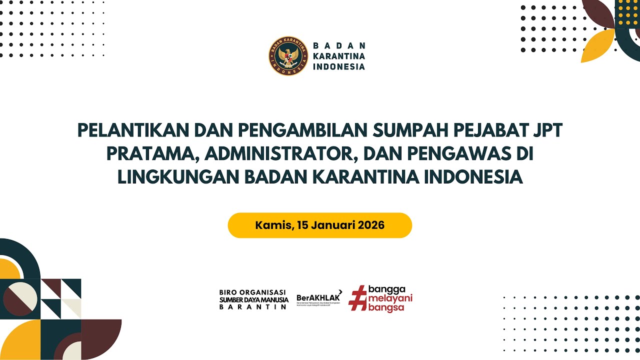 Pelantikan & Pengambilan Sumpah Pejabat JPT Pratama, Administrator & Pengawas di Lingkungan BARANTIN