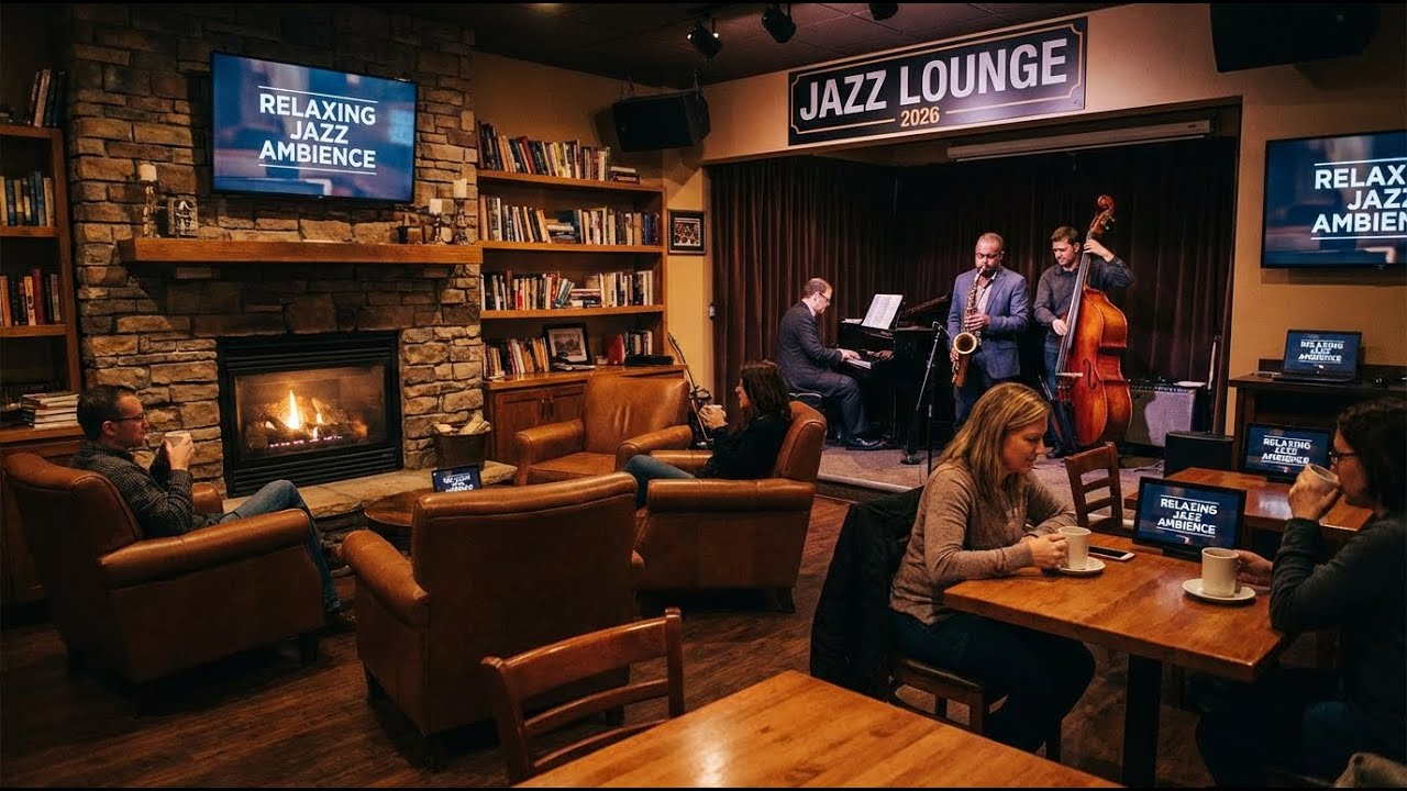 Jazz Music Relaxing 2026 | With Cafe Ambience with Fireplace