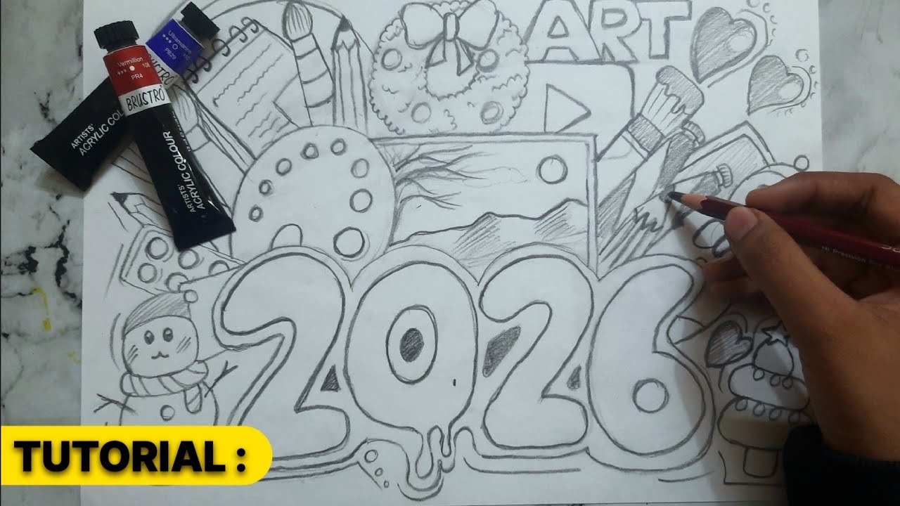 Happy New Year Drawing Tutorial 2026❤️ ll Doodle Art 😍