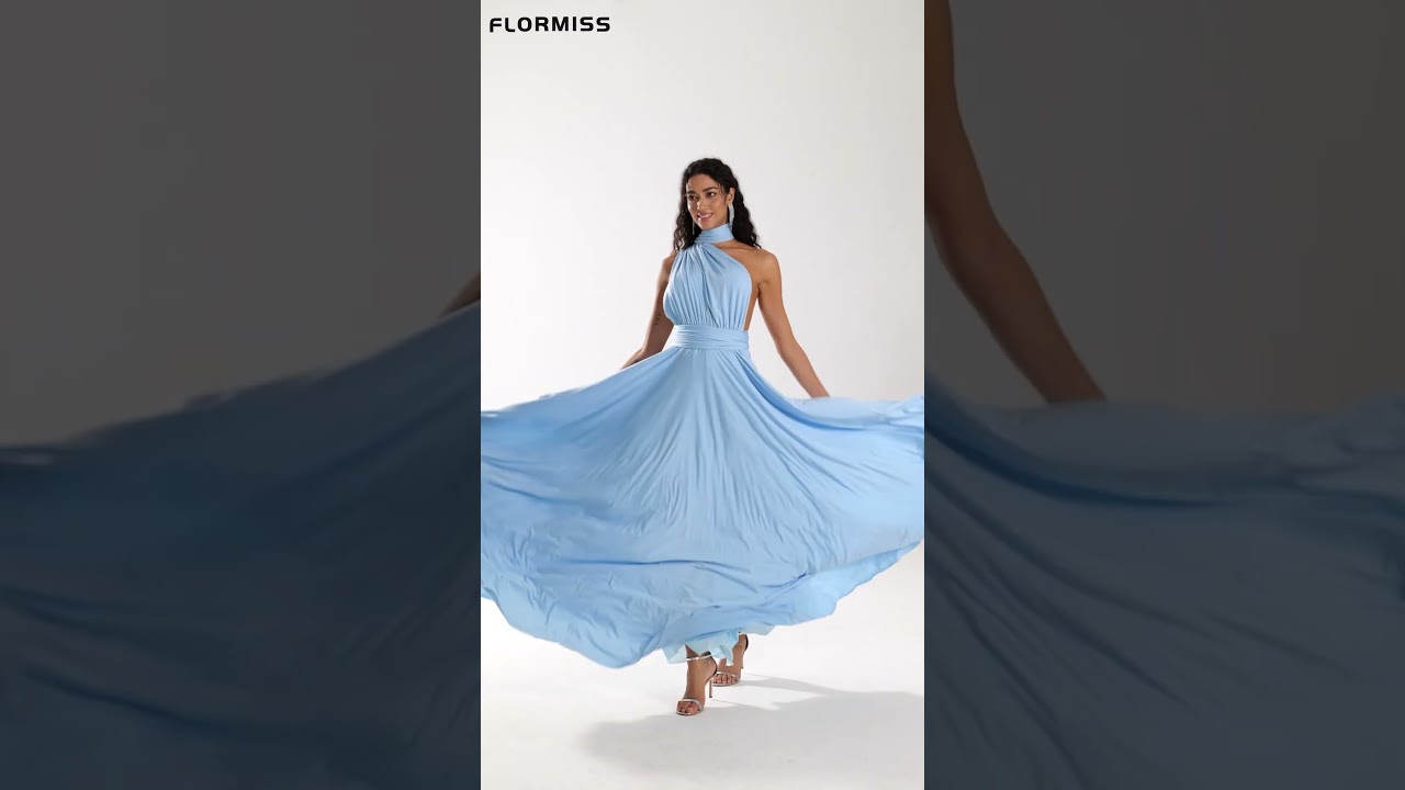 Flormiss-A-Line/Princess Halter Floor-Length Sleeveless Jersey Bridesmaid Dress #flormiss#dress