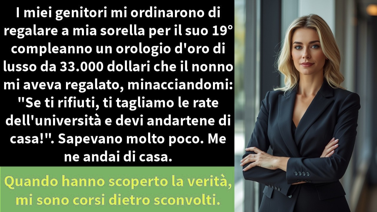 I miei genitori mi ordinarono di regalare alla mia sorella minore un lussuoso orologio d'oro per i