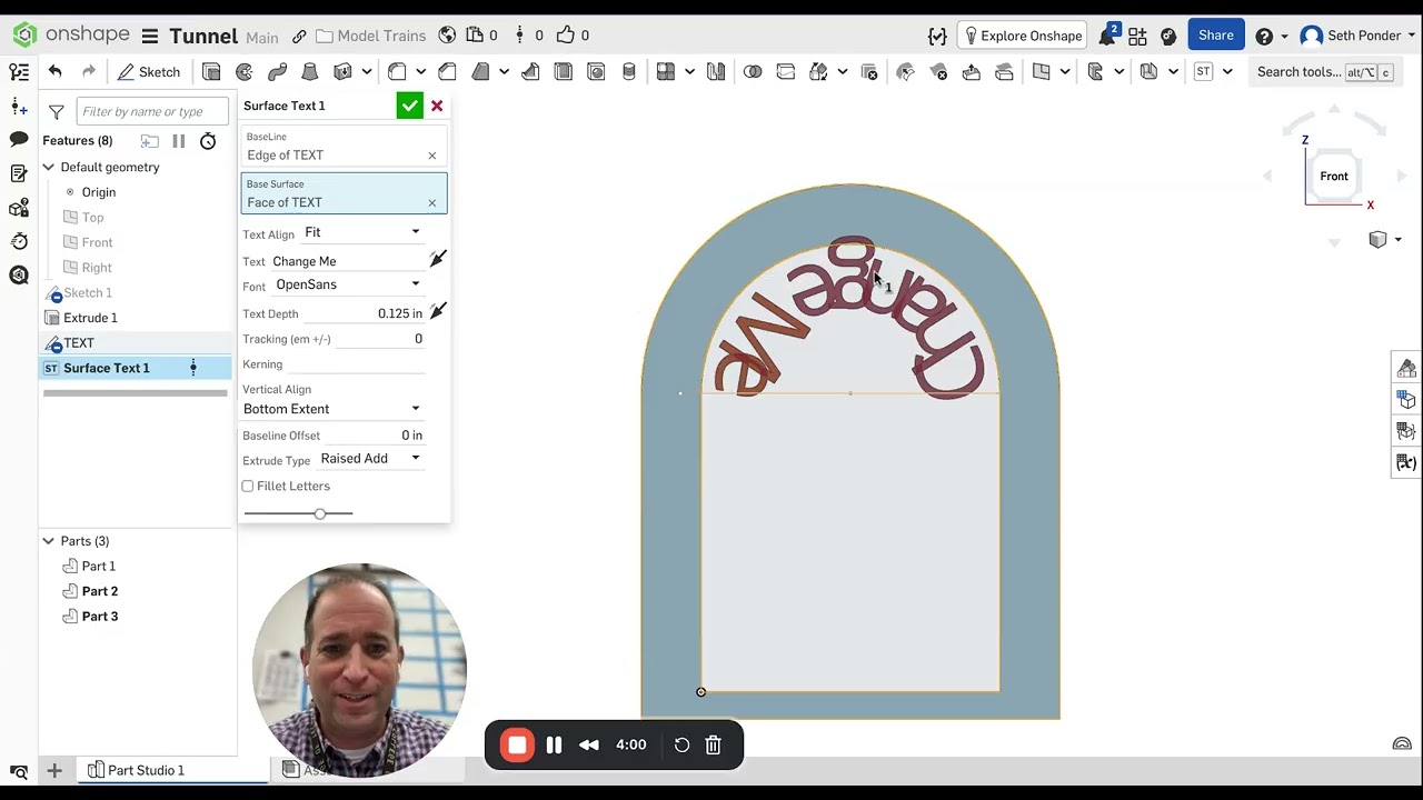 Учебное пособие по Onshape: Проектирование железнодорожного тоннеля с изогнутым текстом.
