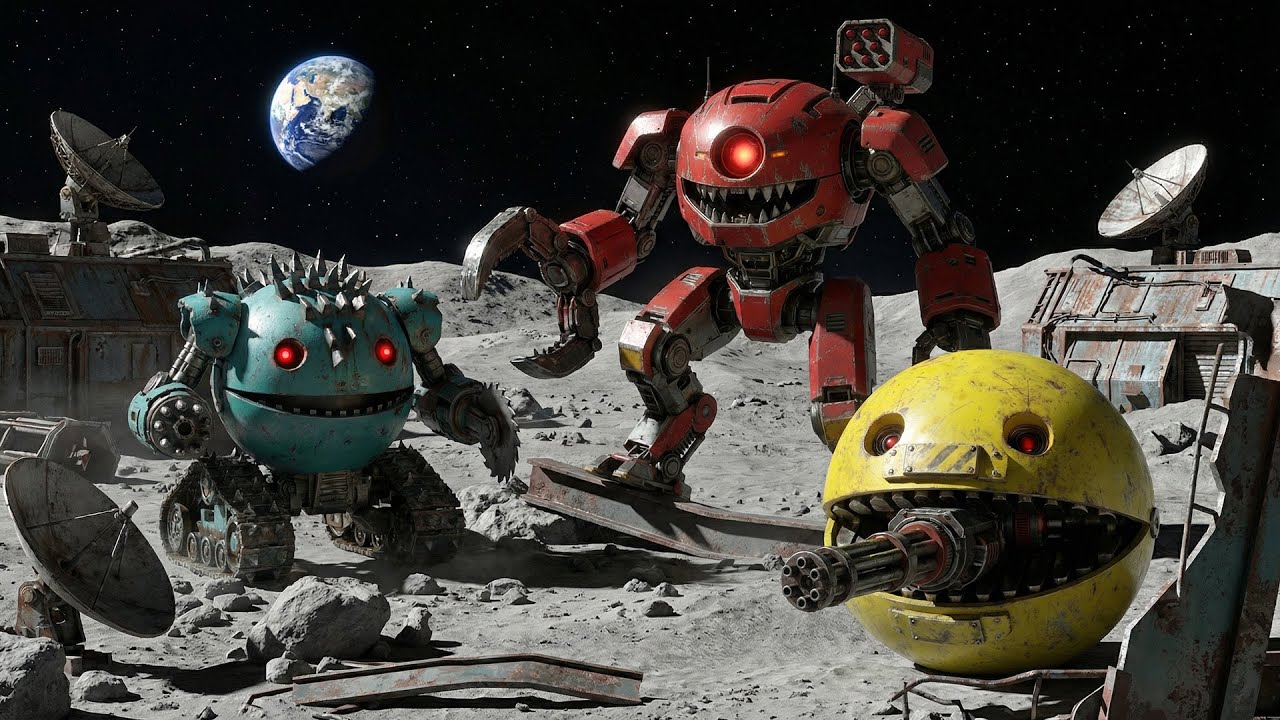 cman Teams Up with Robot Pacman and Rolling Robot to Escape an Ancient Sci Fi Maze