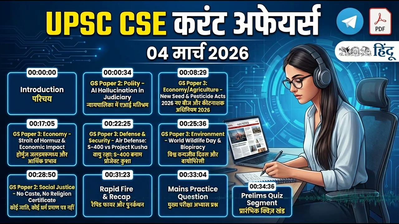 न्यायपालिका में AI हैलुसिनेशन ⚖️| नया बीज अधिनियम 2026 🌾| मध्य पूर्व संकट 🚀| 4 मार्च UPSC 2026