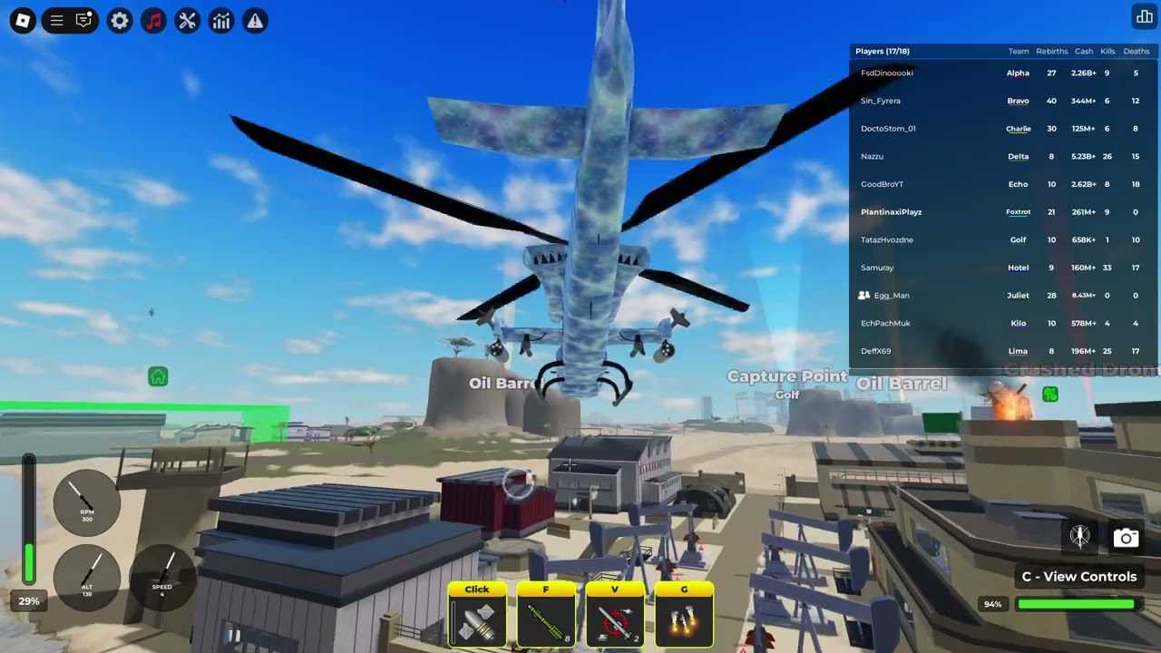 Destroying server with my favorite helicopter (AH-1Z Viper) in War Tycoon