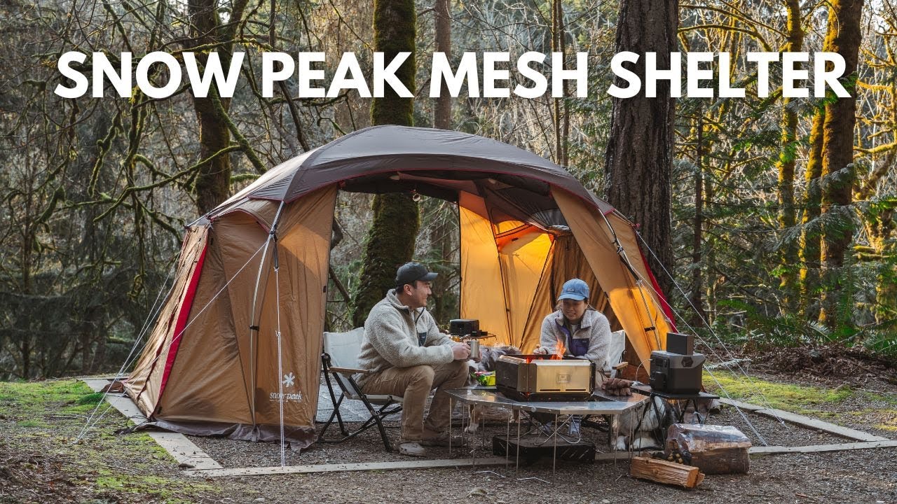 Snow Peak Mesh Shelter First Time Set Up | Cooking Korean Food | Camp Fire | Airstream Basecamp Life