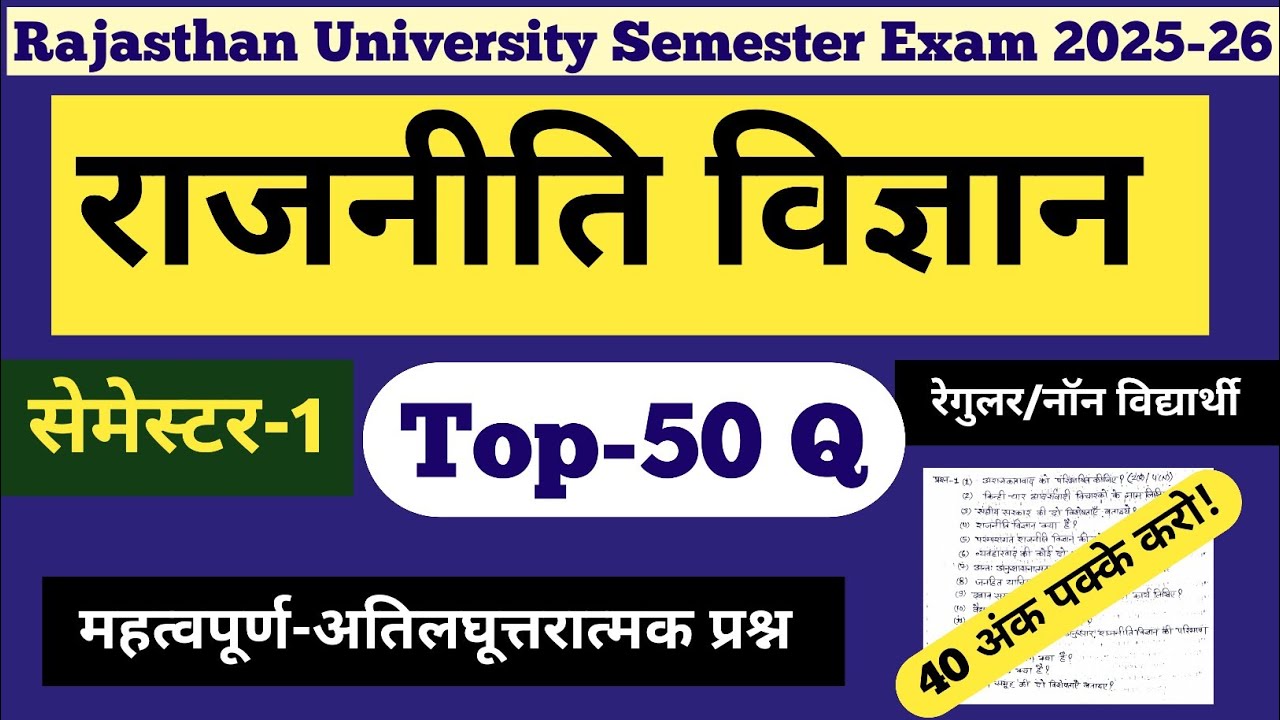 Political science ba 1st year important questions||top-50 Q||Non/regular||ba part-1||धैर्य Study p.