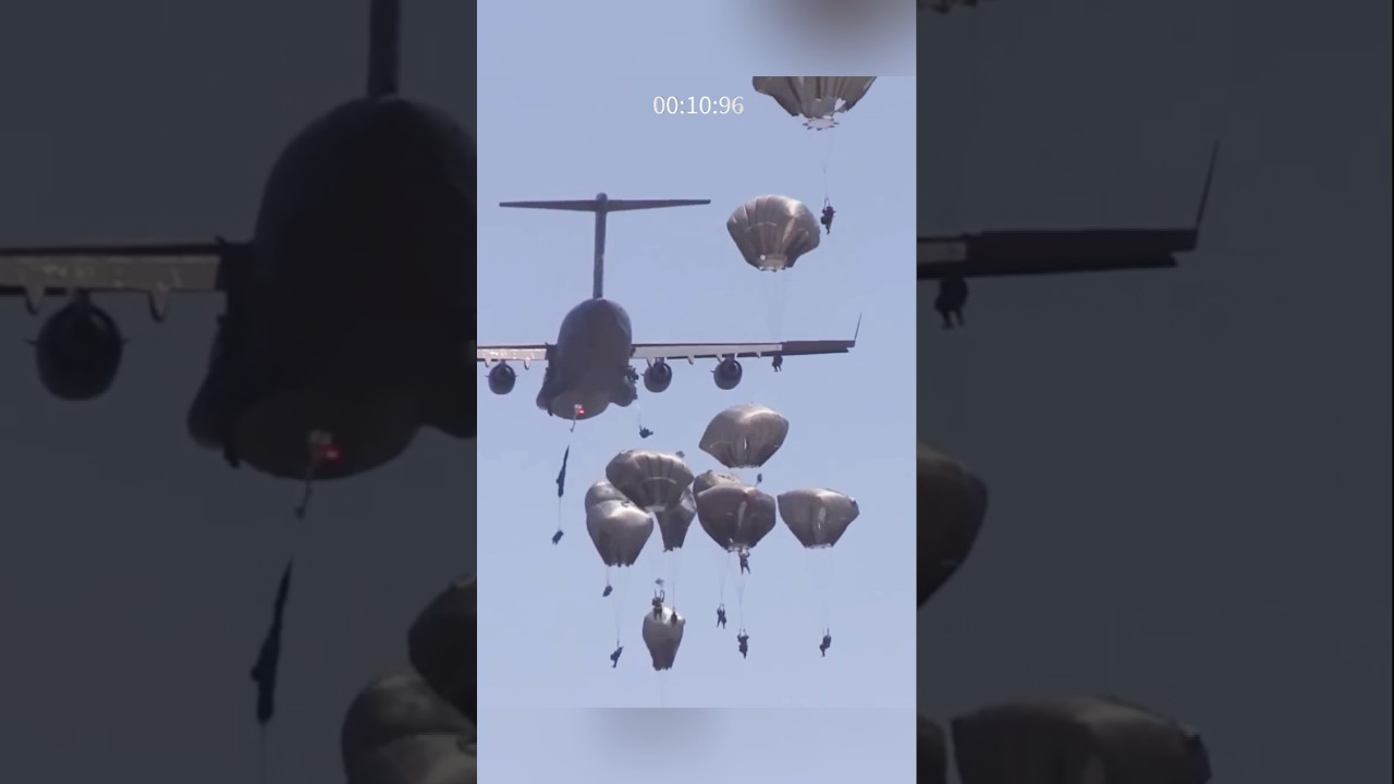 82nd & 101st Airborne Paratroopers Jump from C-17 Over Fort Bragg