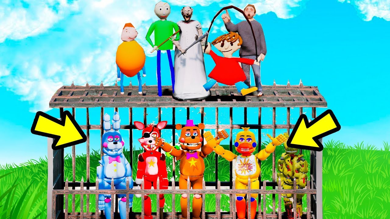 SFM FNAF: GRANNY E FAMÍLIA BALDI´S BASICS PRENDERAM OS ANIMATRONICS? | GTA V Five Nights at Freddy's